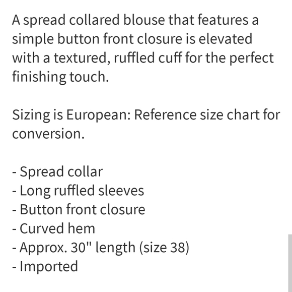 NWT: Ruffled Sleeve Button Front Blouse - Picture 4 of 5